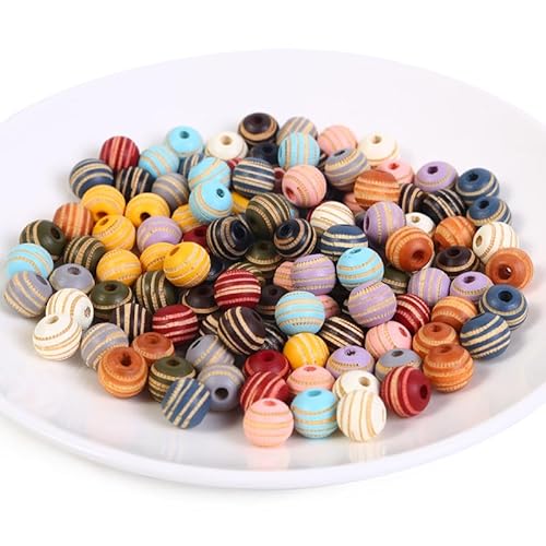 HERZONE 50pcs bunte Holzperlen runde Holz Perlen zum Auffädeln für DIY Schmuck Herstellung (A) von HERZONE