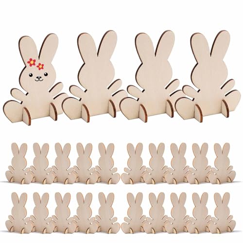 HERZONE 24pcs Ostern hase 3D Osternhase zum Bemalen Ostern hase Holzscheiben f. Ostern (bunny) von HERZONE