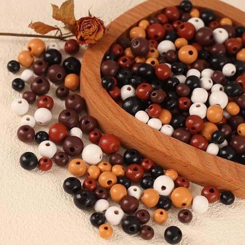 HERZONE ca.530pcs runde Holzperlen in bunt 8mm 10mm 12mm Natürliche Holz Perlen zum Auffädeln für DIY Schmuck Herstellung (bunt-mix) von HERZONE