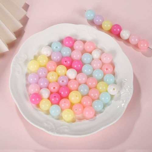 HERZONE ca.760pcs runde Bunte Perlen zum Auffädeln 8mm kunstperlen für DIY Armband Halskette Schmuckherstellung (bunt-8mm) von HERZONE