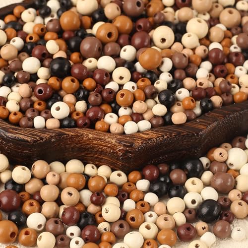 HERZONE ca.1200pcs vintage holzperlen runde 6mm 8mm 10mm Holz Perlen zum Auffädeln für DIY Schmuck Herstellung (dunkel-mix) von HERZONE