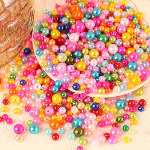 HERZONE runde Perlen zum Auffädeln kunstperlen Glasperlen für DIY Schmuckherstellung Armbänder Halskette Handwerk (bunt mix) von HERZONE