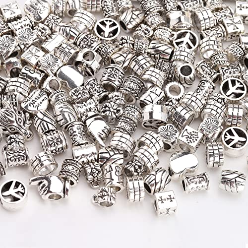 HERZWILD 100 g große Lochperlen Tibetanische Abstandshalter Perlen Silberlegierung Metallperlen für DIY Armbänder Halskette Schmuck Mix Stil von HERZWILD