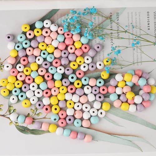 HERZWILD 1000pcs bunte holzperlen zum auffädeln 8mm holzperle farbig bastelnperlen f. DIY schmuck Herstellung (bunt 8mm-C) von HERZWILD