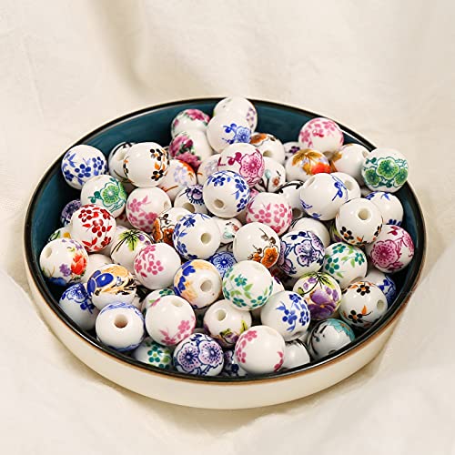 HERZWILD 100pcs Keramikperlen Bunte Perlen Auffädeln 10mm Blume Perlen für DIY Schmuck Arts Crafts Halskette Armreif von HERZWILD