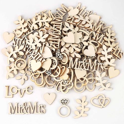 HERZWILD 100pcs Tischdeko Konfirmation Kommunion Streudeko Konfetti Hochzeit, Love Herz Hochzeitsdeko Tisch, DIY Holz Tischdeko Hochzeit für Verlobbung Valentinstag Geburtstag (love) von HERZWILD