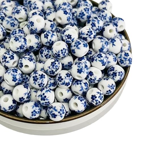 HERZWILD 120 pcs Keramikperlen in blau Blume keramik Perlen Auffädeln 8mm für DIY Schmuck Arts Crafts Halskette Armreif von HERZWILD