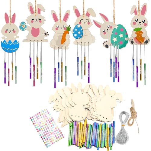 HERZWILD 12sets Ostern Windspiel Ostern zum Aufhängen Bastelset Ostern Holz Osterbasteln Klangspiel Bastelhandwerk zum Bemalen Dekorieren für Osterdeko (A) von HERZWILD