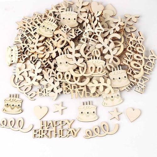 HERZWILD 150pcs Holz Happy Birthday Konfetti, 100 Stück Groß Tischdeko, Streudeko Deko für Mädchen Junge, Frau Mann, Confetti für Geburtstagsdeko Tisch (birthday) von HERZWILD