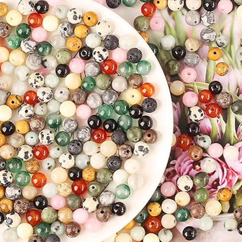 HERZWILD 200pcs Natürliche Edelstein Perlen 6mm Runde Edelsteinperlen mit Loch zum Schmuck Basteln Auffädeln DIY Armband Halsketten Schmuckherstellung (A) von HERZWILD