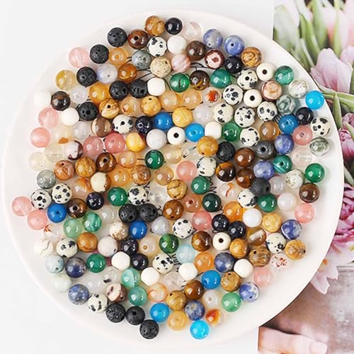 HERZWILD 200pcs Natürliche Edelstein Perlen 6mm Runde Edelsteinperlen mit Loch zum Schmuck Basteln Auffädeln DIY Armband Halsketten Schmuckherstellung (B) von HERZWILD