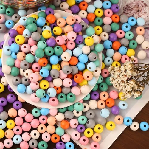 HERZWILD 500pcs bunte holzperlen zum auffädeln 10mm holzperle farbig bastelnperlen f. DIY schmuck Herstellung (bunt 10mm-A) von HERZWILD