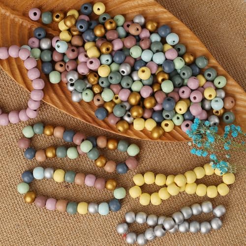 HERZWILD 500pcs bunte holzperlen zum auffädeln 10mm holzperle farbig bastelnperlen f. DIY schmuck Herstellung (bunt 10mm-B) von HERZWILD