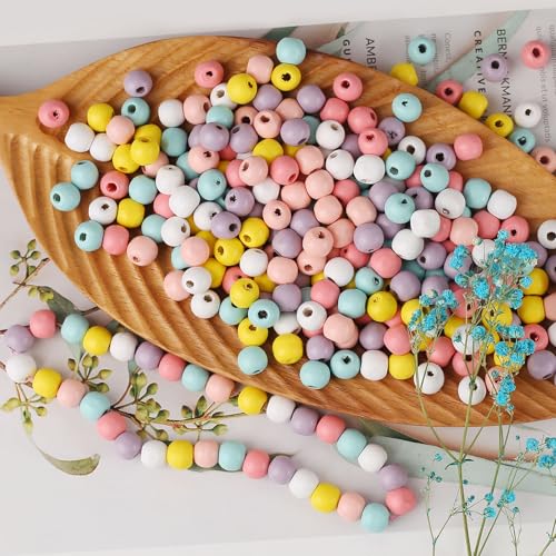 HERZWILD 500pcs bunte holzperlen zum auffädeln 10mm holzperle farbig bastelnperlen f. DIY schmuck Herstellung (bunt 10mm-C) von HERZWILD