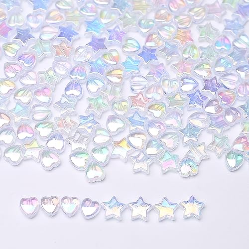 HERZWILD 500pcs herzperlen und sternperlen AB Kunststoff Perlen zum Auffädeln Plastik perlen für die Herstellung von Armbändern und Halsketten (white heart+stars) von HERZWILD