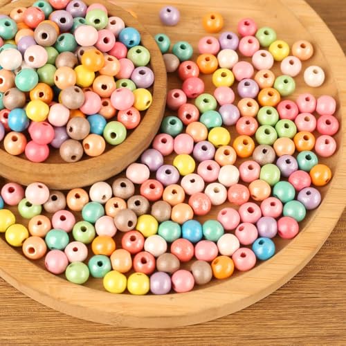 HERZWILD 500pcs holzperlen bunt holz perlen bastelnperlen f. DIY schmuck Herstellung (Pearl color B) von HERZWILD