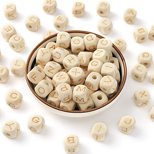 HERZWILD 52pcs holzperlen mit buchstaben buchstabenperlen holzperlen würfel 12mm natur holzperle zum Basteln für Handwerk (B) von HERZWILD