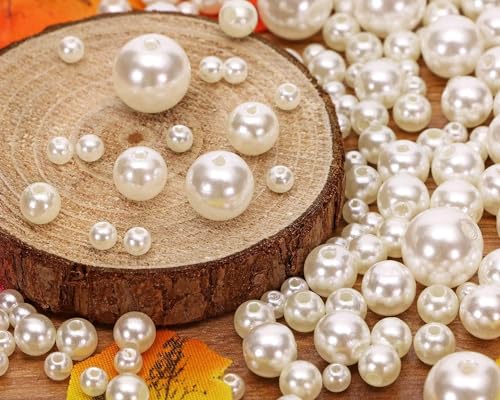 HERZWILD Glasperlen Creme Gemischte Größe Perlen zum auffädeln Kunstperle Runde Perlen für Schmuckherstellung (beige) von HERZWILD