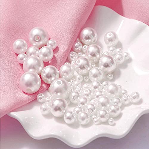 HERZWILD Glasperlen Creme Gemischte Größe Perlen zum auffädeln Kunstperle Runde Perlen für Schmuckherstellung (white) von HERZWILD