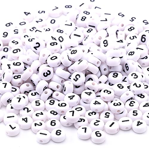 HERZWILD 800pcs Nummern Perlen Nummer 0-9 perlen 4x7mm Zahlenperlen Rund bastelnperlen für Schmuck Basteln (4 * 7 black-number) von HERZWILD