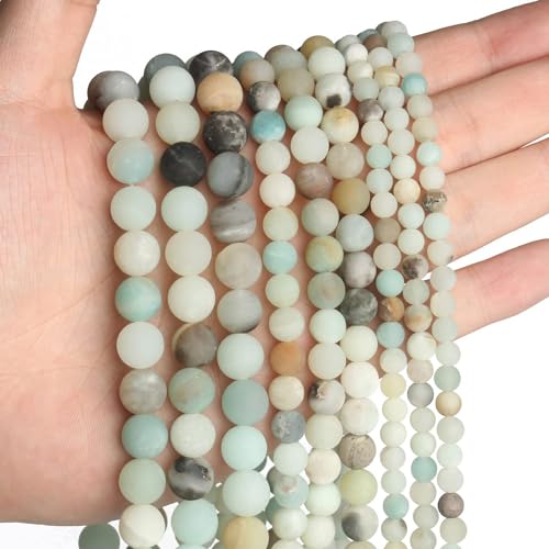 HERZWILD 95 Stück Natürliche matte matte Amazonit perlen Edelstein Perlen Runde Edelsteinperlen mit Loch zum Schmuck Basteln Auffädeln DIY Armband Halsketten Schmuckherstellung (Amazonit(matt)-8mm) von HERZWILD