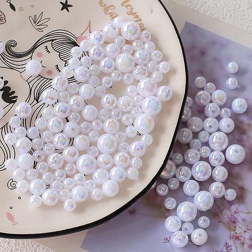 HERZWILD ca.800pcs AB Kunststoff Perlen zum Auffädeln Plastik perlen für die Herstellung von Armbändern und Halsketten (white round 6/8/10) von HERZWILD