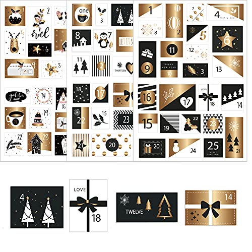 HERZWILD Adventskalender Zahlen Aufkleber 6 sets weihnachten Sticker Weihnachtsmotive selbstklebend Adventszahlen 1-24 zum Basteln und Dekorieren (6sets) von HERZWILD