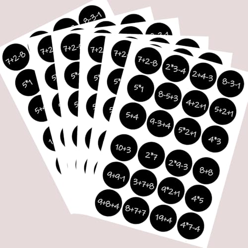 HERZWILD Adventskalender Zahlen Aufkleber 6 sets weihnachten Sticker mit Rechenaufgaben selbstklebend Adventszahlen 1-24 Mathe Rechen Aufkleber für Weihnachten zum Basteln und Verzieren (6sets) von HERZWILD