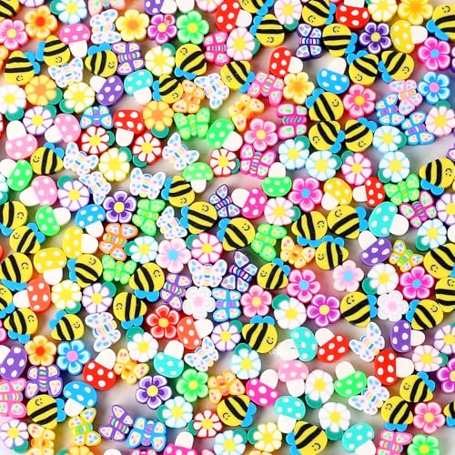 HERZWILD Bienen Perlen Schmetterlinge Perlen zum Auffädeln 300pcs Pilze perlen schmetterling perlen für Schmuck Basteln (bienen) von HERZWILD