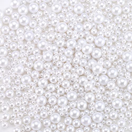 HERZWILD Glasperlen Creme Gemischte Größe Perlen ohne Loche Kunstperle Runde Perlen für Schmuckherstellung (no hole white) von HERZWILD