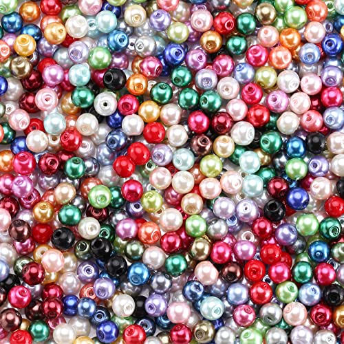 HERZWILD Glasperlen Creme Gemischte Größe Perlen zum auffädeln Kunstperle Runde Perlen für Schmuckherstellung (color-6mm) von HERZWILD