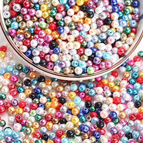 HERZWILD Glasperlen Creme Gemischte Größe Perlen zum auffädeln Kunstperle Runde Perlen für Schmuckherstellung (color-4mm) von HERZWILD
