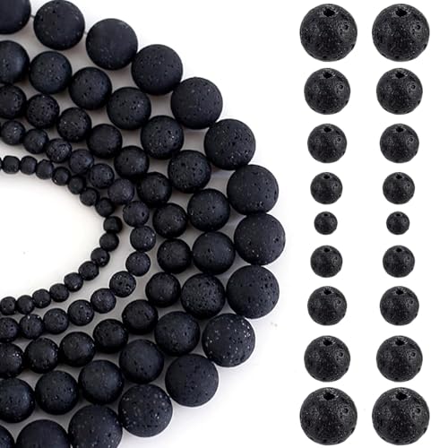 HERZWILD Lava-Perlen, natürliche schwarze Lavasteinperlen, runde Steinperlen, natürliche Edelsteinperlen für Armbänder, Halsketten, Schmuckherstellung, 274 Stück von HERZWILD