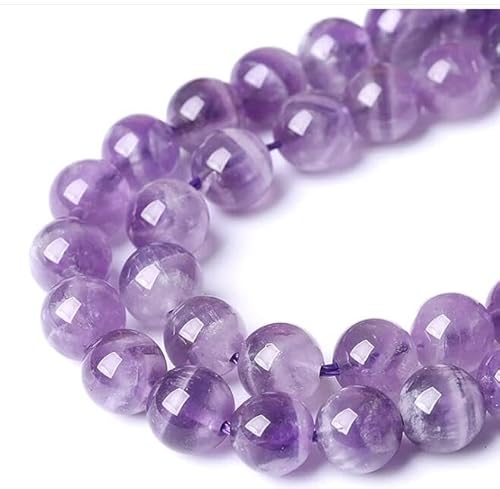 HERZWILD 95 Stück Natürliche Edelstein Perlen Runde Edelsteinperlen mit Loch zum Schmuck Basteln Auffädeln DIY Armband Halsketten Schmuckherstellung (Amethyst-8mm) von HERZWILD