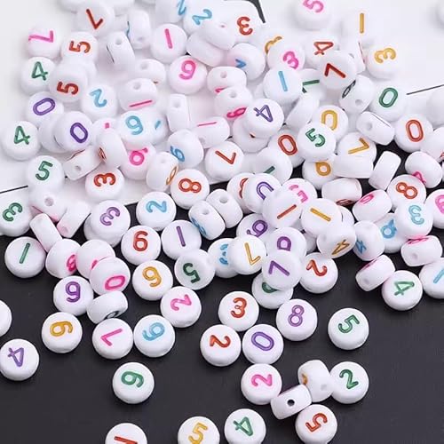 HERZWILD Nummern Perlen Nummer 0-9 perlen 4x7mm Zahlenperlen Rund bastelnperlen für Schmuck Basteln (white colorful) von HERZWILD