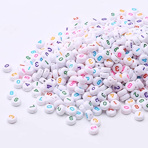 HERZWILD Nummern Perlen Nummer 0-9 perlen 4x7mm Zahlenperlen Rund bastelnperlen für Schmuck Basteln (white colorful) von HERZWILD