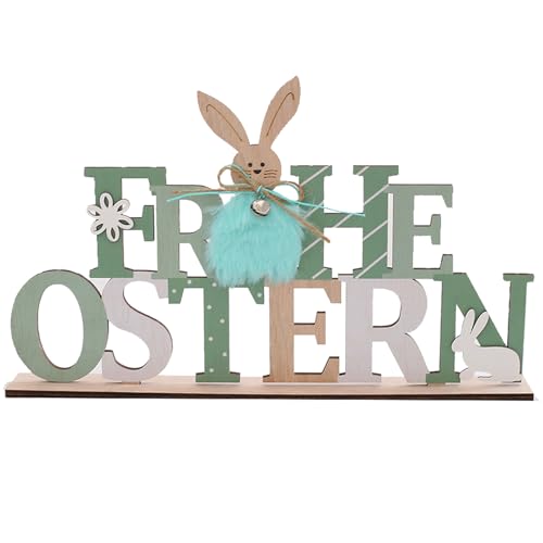 HERZWILD Ostern Aufsteller Osterdeko zum Hinstellen Schriftzug mit niedlichen Osterhasen Osterdekoration aus Holz für Ostern (A-Frohe Ostern 1 hase) von HERZWILD