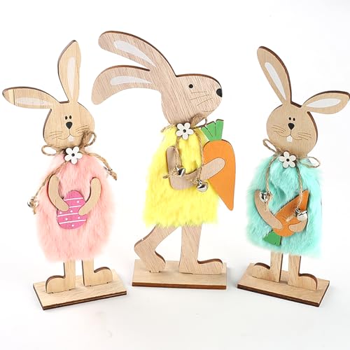 HERZWILD Ostern Hase Aufsteller Osterhase Deko aus Holz Osterdeko Holz Hase Deko Aufsteller für Ostern,Osterdekoration Garten Osterhasen (A -3pcs) von HERZWILD