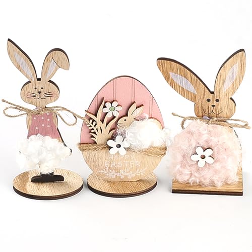 HERZWILD Ostern Hase Aufsteller Osterhase Deko aus Holz Osterdeko Holz Hase Deko Aufsteller für Ostern,Osterdekoration Garten Osterhasen Deko Holz (B -3pcs) von HERZWILD