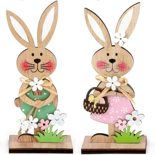 HERZWILD Ostern Hase Aufsteller Osterhase Deko aus Holz Osterdeko Hase Aufsteller für Ostern,Osterdekoration Garten Osterhasen Deko Holz (C-2pcs) von HERZWILD