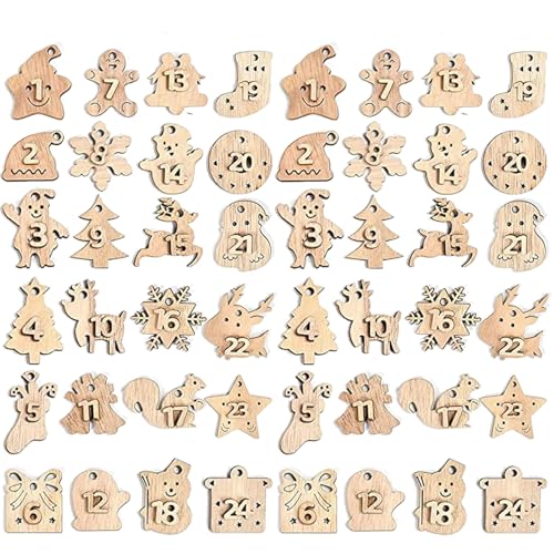HERZWILD adventskalender zahlen holz 2 sets Holzzahlen Anhänger Holzanhänger Adventskalender Zahlen buttons zum Basteln (Holz 2) von HERZWILD