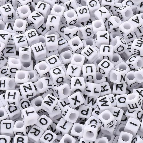 HERZWILD buchstabenperlen zum auffädeln ca.1000pcs 6x6mm buchstaben perlen viereckig bastelnperlen Buchstaben A-Z perlen für Schmuck Basteln (black-white 6x6mm) von HERZWILD