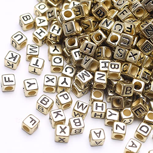 HERZWILD buchstabenperlen zum auffädeln ca.1000pcs 6x6mm buchstaben perlen viereckig bastelnperlen Buchstaben A-Z perlen für Schmuck Basteln (black-gold) von HERZWILD