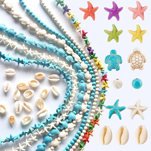HERZWILD ca.307pcs Ozeanperlen Meeres Schildkröte Perlen Türkis Seestern Perle Muschel perlen Für Armbänder DIY Beads Zubehör (Colorful) von HERZWILD