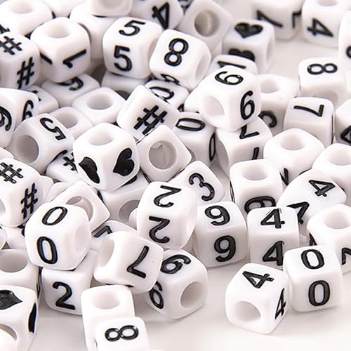 HERZWILD ca.800pcs Nummern Perlen Nummer 0-9 perlen 6x6mm Zahlenperlen Rund bastelnperlen für Schmuck Basteln (6X6 white black) von HERZWILD