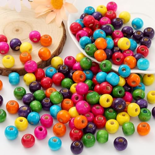 HERZWILD 200pcs holzperlen bunt holz perlen bastelnperlen f. DIY schmuck Herstellung (14mm) von HERZWILD