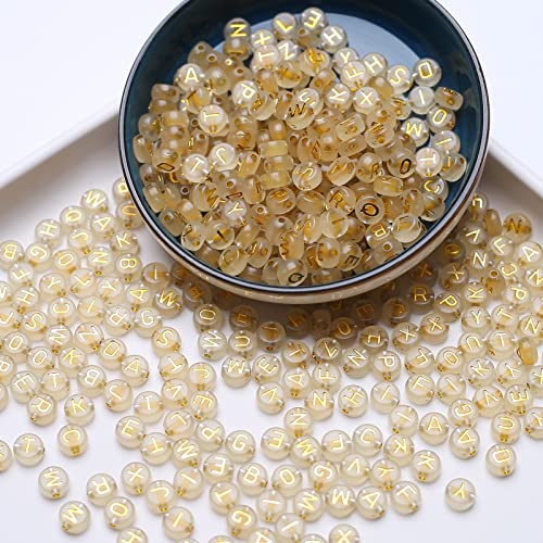 HERZWILD 1000pcs nachtleuchtende buchstabenperlen 4x7mm zum auffädeln gold Buchstaben perlen bastelnperlen Buchstaben A-Z perlen für Schmuck Basteln(Noctilluzent gold) von HERZWILD