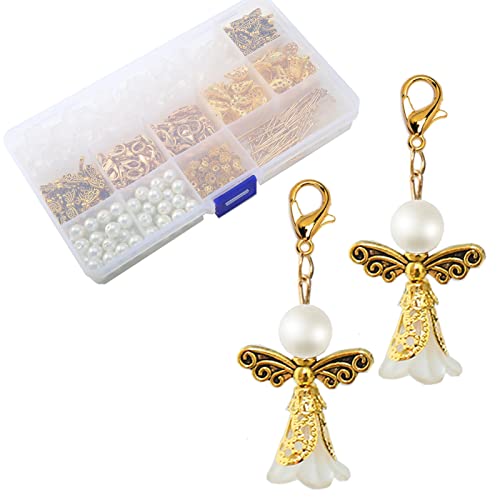 HERZWILD schutzengel selber machen 50 set Schlüsselanhänger Engel Charme Perlenengel Anhänger für DIY Hochzeit Schmuck Halskette Basteln（gold angel） von HERZWILD