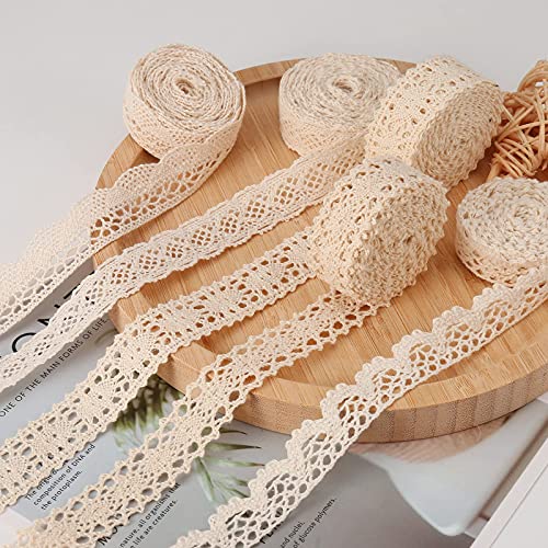 HERZWILD spitzenband Baumwolle 30M beige Spitzenborte Vintage Zierspitze Häkelspitze Dekoband Zierband Spitzenstoff für Nähen Handwerk Hochzeit Deko von HERZWILD