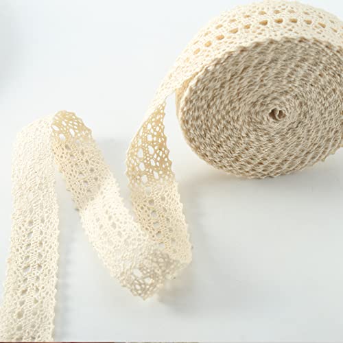 HERZWILD spitzenband Baumwolle Spitzenborte Vintage Zierspitze Häkelspitze Dekoband Zierband Spitzenstoff für Nähen Handwerk Hochzeit Deko (20m-beige) von HERZWILD